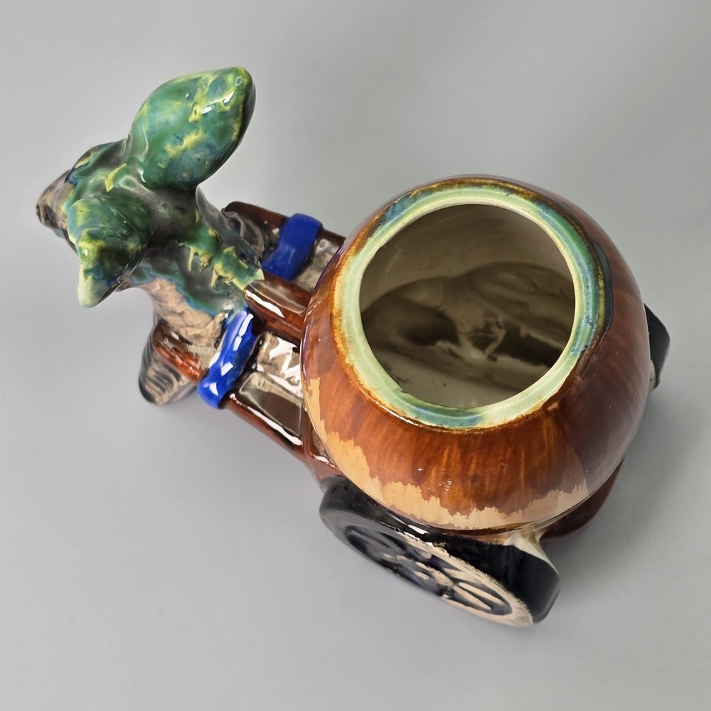 Vintage Occupied Japan Donkey Cart Planter Ceramic Burro Wagon Planter Figurine - Picture 8 of 11